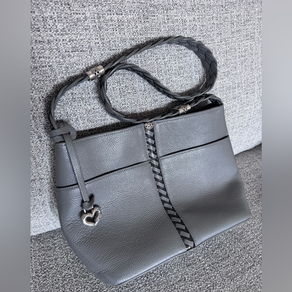 Women's 🩶 Brighton Blue Grey Leather Shoulder Bag